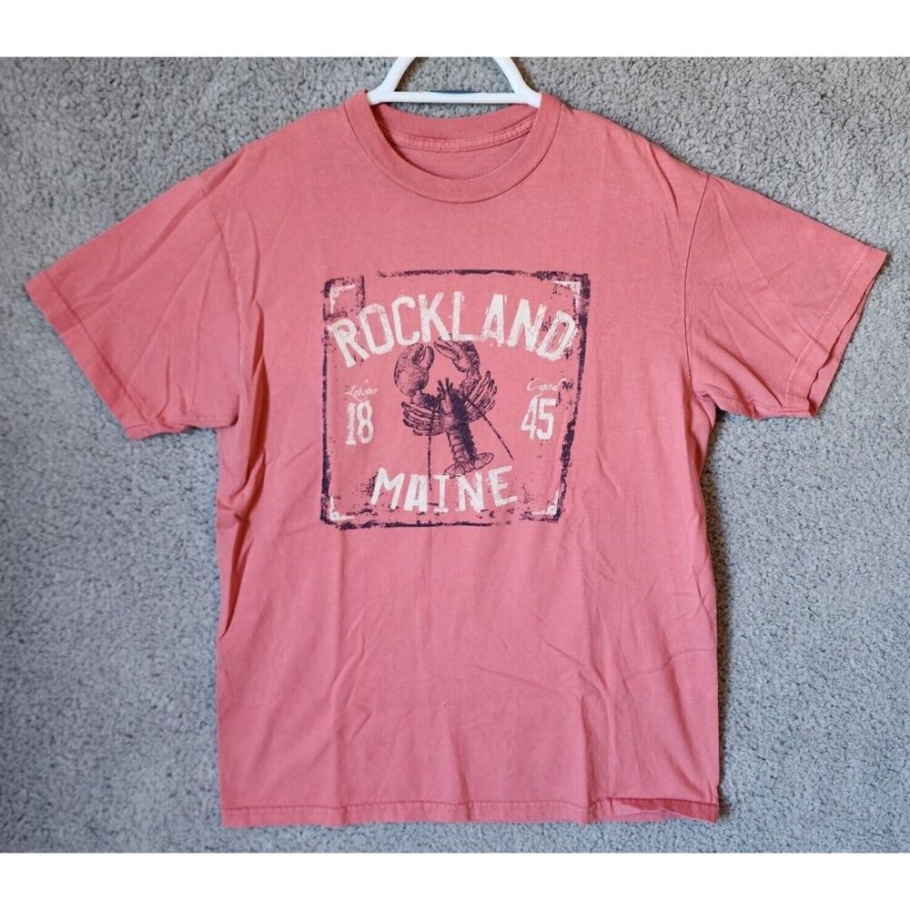 Rockland Maine Salmon Pink Lobster Capitol 1845 Graphic S/S T Shirt Size Medium